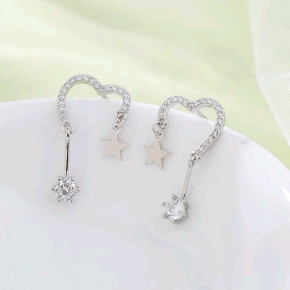 Open Heart Star Drop Shimmer Earrings - Picture 10 of 10